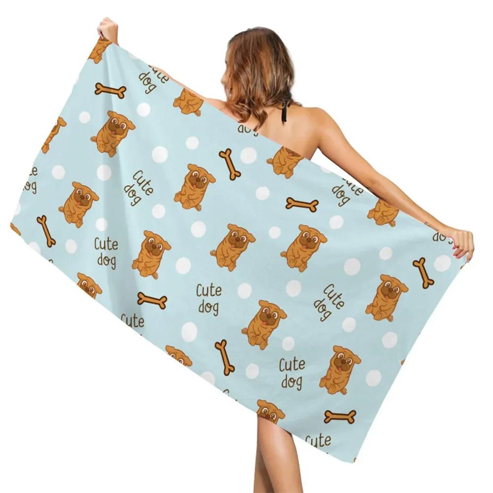 Microfiber Cartoon Dog Beach Towel Spa Sauna Pareo Novelty Sand Free Towel Poncho Surf Mat Picnic Camping Travel For Adults Kids