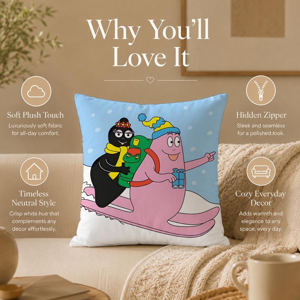 Cartoon B-BarbapapaS Cushion Cover Double-Sided Printed Pillow Cover Hypoallergenic Dust-Mite Proof