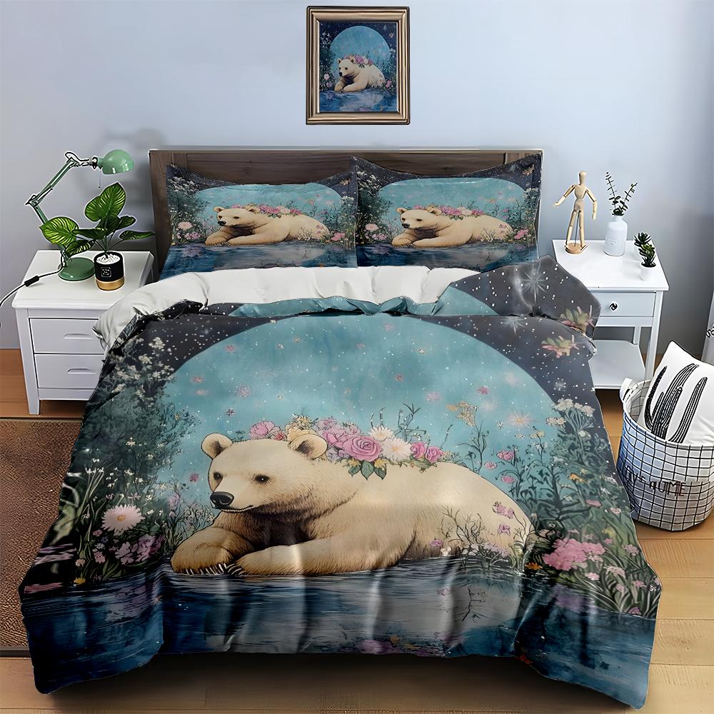 Blumen Eisbär. Bettwäsche Bettbezug-Sets Bettbezüge Kissenbezüge Geschenke (1 * Bettbezug 2 * Kissenbezüge, ohne Bettdecke)
