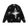 Streetwear Ripped Crewneck Sweater Unisex Loose Fit Hip Hop Knit Top Fall