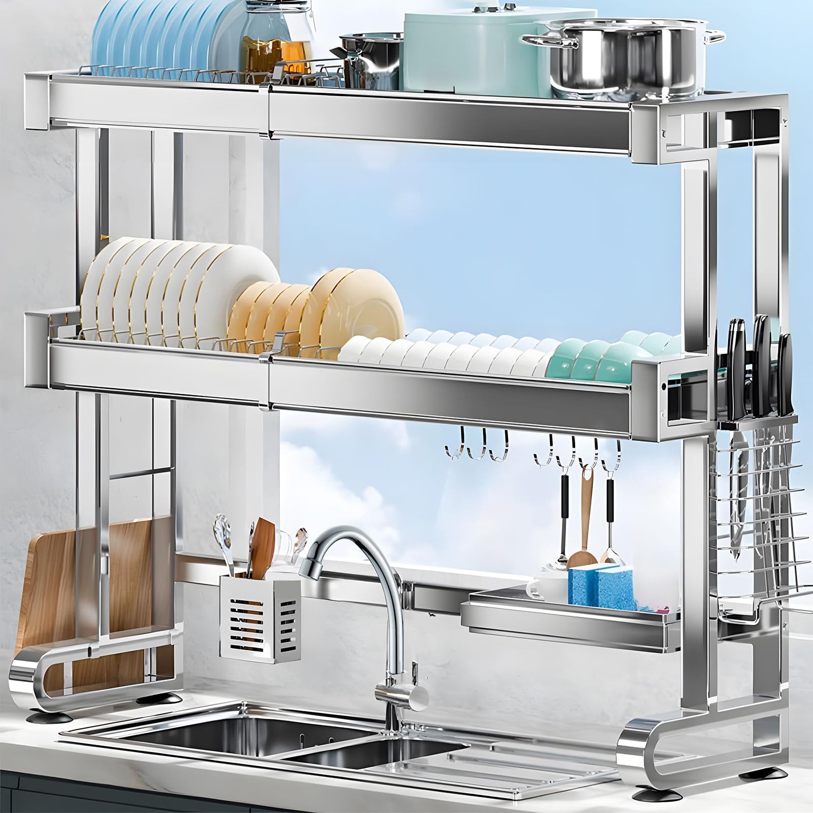 

Блюдо над нержавеющим расширяемым от 64 до 103 над посудой кухонное блюдо кухонное над раковиной блюдо кухонное хранение высокое автоматическое легкое