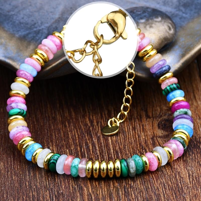 Colorful Natural Stone Beads Handmade Bracelet Bangle Waterproof Bohemia Beaded Wristchain Jewelry Gift for Women