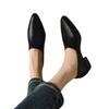 Pointed soft leather spring and autumn new thick heel medium heel single shoes