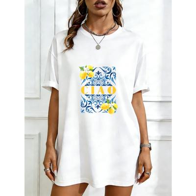 Abito Maglietta Oversize Nero Ciao Limone Stampa Floreale Casual Estivo