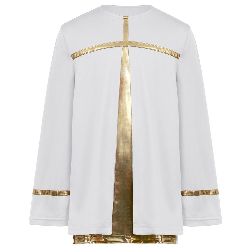 Boys Liturgical Dance Costume Long Sleeve Metallic Color Block Patchwork Top Dancewear