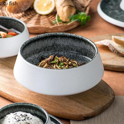 Kreative Keramikschüssel mit hohem Fuß, dicke Suppenschüssel, Dessertschüssel, Salatschüsseln, Nudelschüsseln, Snackschalen, Haushaltsgeschirr