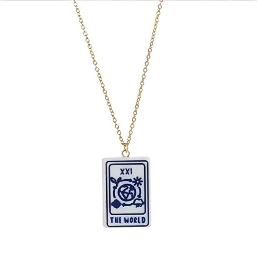World Rectangle Pendant Necklace Sun Lovers Chain Trendy Enamel Moon Chain Choker  Daily