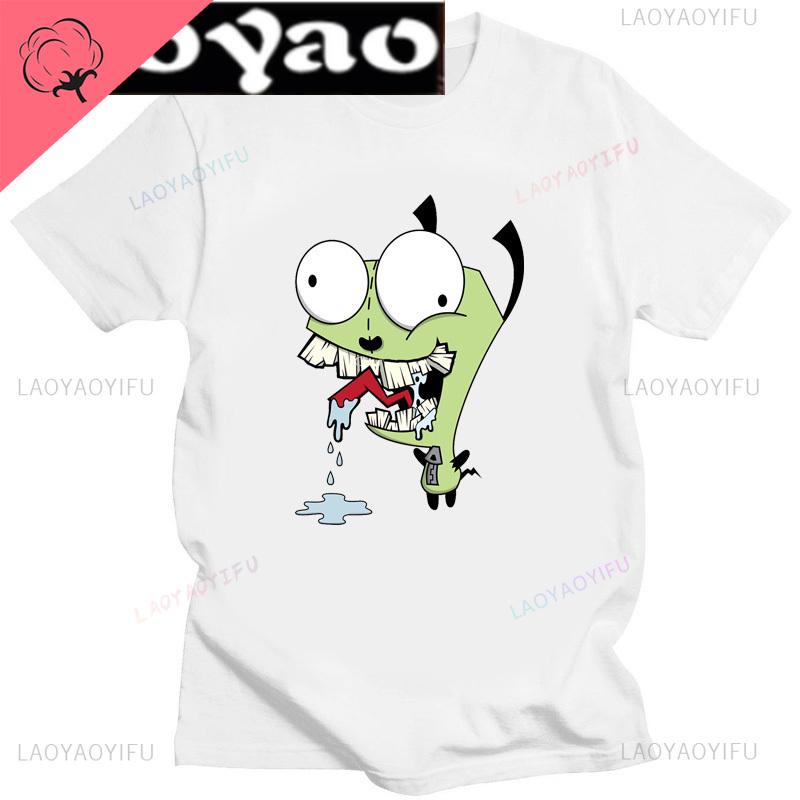 Lustiges Invader Zim Invader Gir Grafik T-Shirt Bild Männer Frauen Baumwolle Camisetas Cartoon Retro Baumwoll-Tees Liebliche Streetwear Oberteile