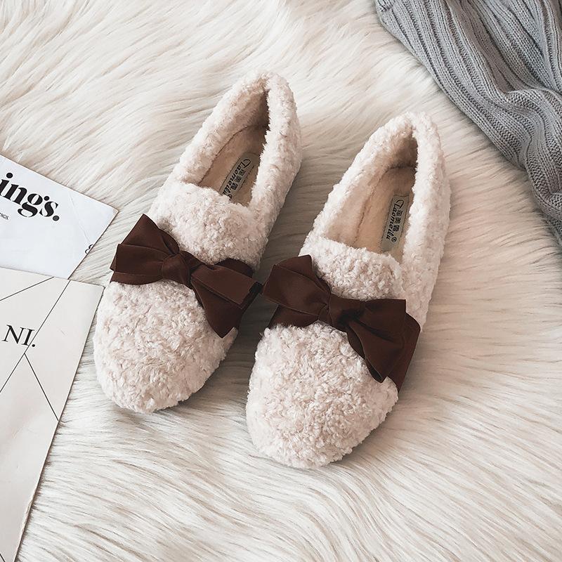 

Модная женская повседневная обувь с круглым носком, осенние лоферы с мехом, лодочки с неглубоким вырезом, новые осенние мокасины из флока, ремешок с пряжкой, повседневная резиновая подошва, однотонные мэри джейн 35