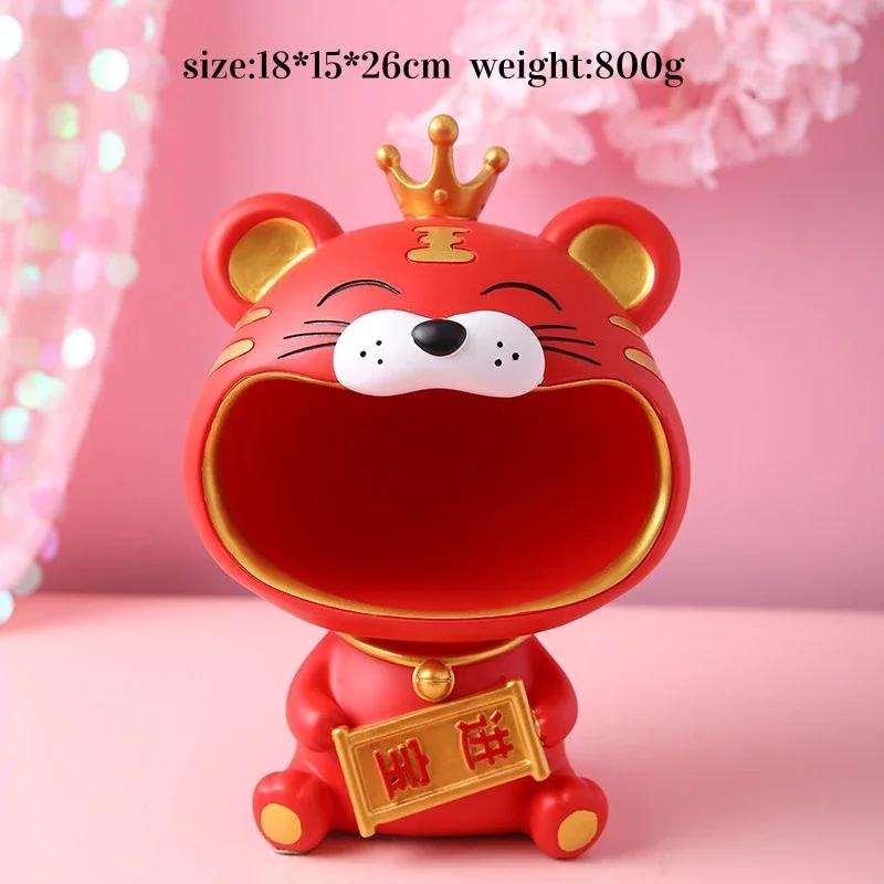 Cute Tiger 2022 Lucky Cat Figurines Money Box Tray Snack Food Storage Holder Desk Ornaments Chinese New Year Home Decoration