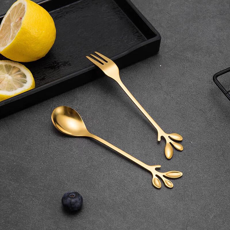 Gold Branch Design Dessert Spoon & Fruit Fork Set