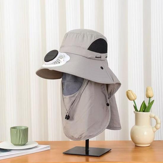 Chapeau Ventilateur Solaire Chapeau Ventilateur de Refroidissement d'Extérieur avec Rabat pour le Cou Protection Faciale Bord Large Respirant Chapeau de Protection Solaire pour Randonnée Pêche