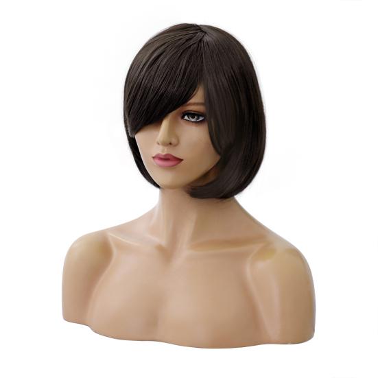 Women Tilted Frisette Short Black Straight Hair Extension Party Cosplay Wig