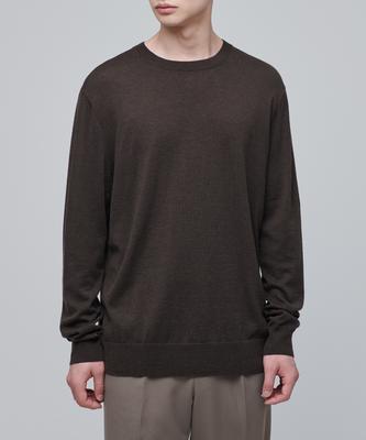Merino Wool Blend High Gauge Crew Neck Knit [Dark Brown]