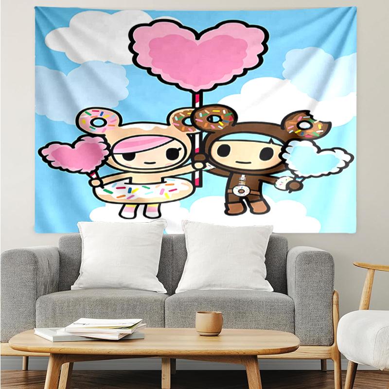 Tokidoki Print Tapestry, Backdrop, Easy Setup, Ideal for Bedroom, Office & Living Room, with Aesthetic Wall Hanging Decor.