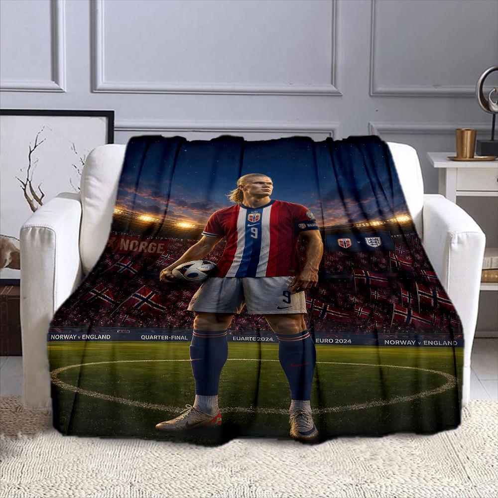"Norwegian Football Star in Stadium" Patterned flannel blanket perfect for the bedroom living room, sofa, or a little nap