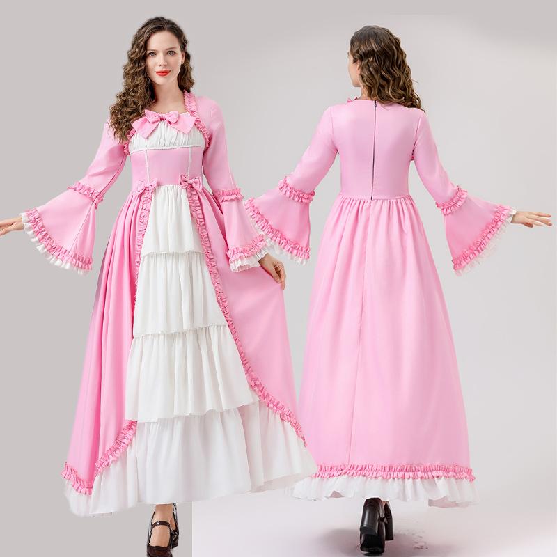 Halloween Medieval Vintage Court Dress Waist Splicing Bow Dress Performance Costume