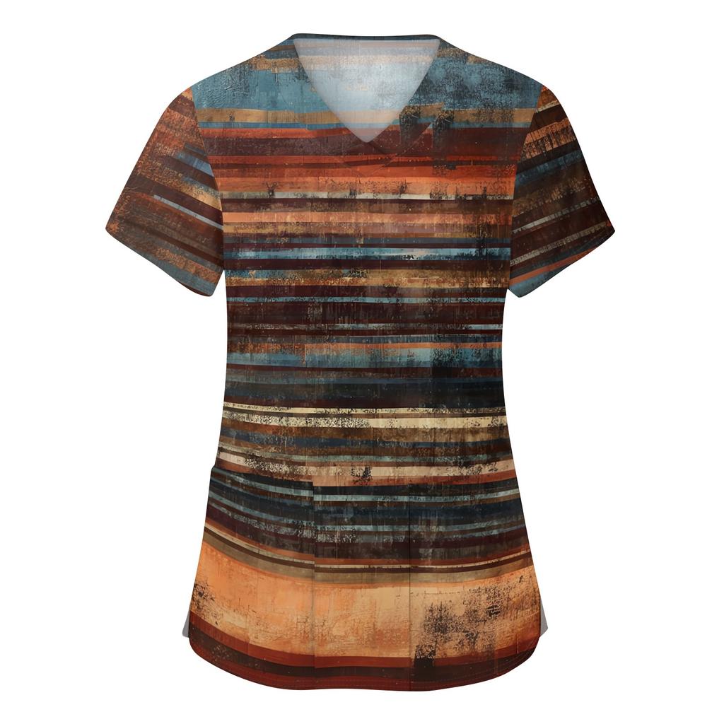Women's Fashion V-neck Short Sleeve Workwear With Pockets Printed Tops