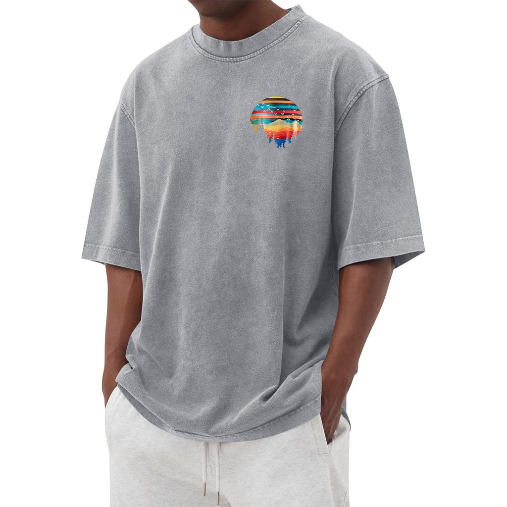 Camiseta Estampada de Cuello Redondo para Hombre Casual Deportiva de Manga Corta