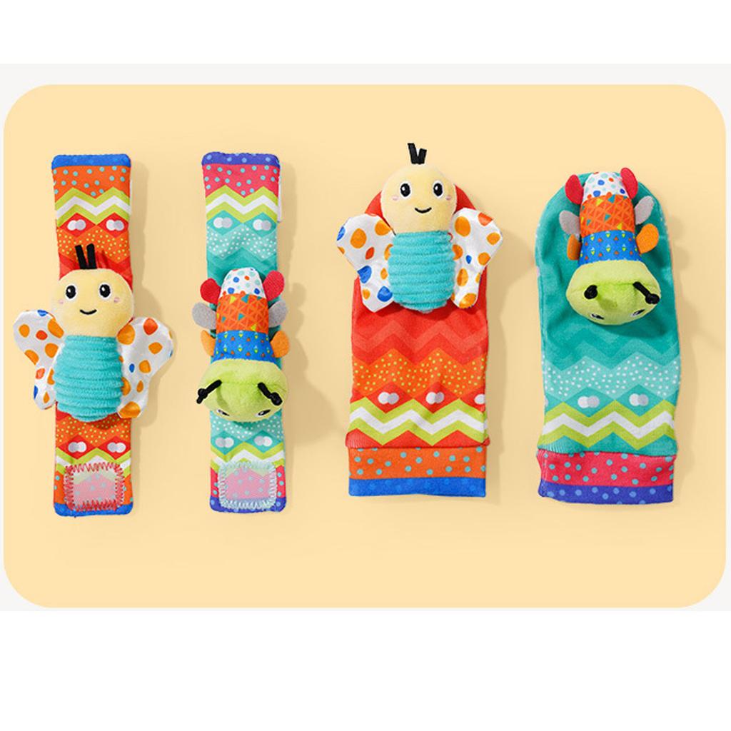 Baby Wrist Rattle Socks Set Soft Cute Cartoon Animal Hand and Foot Rattles for 0 to 1 Years Old Infant Type 1