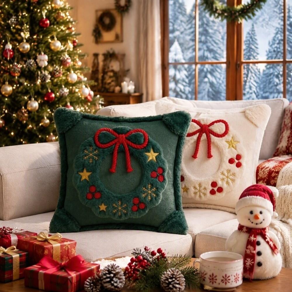 Soft Throw Pillow Cover Christmas Wreath Sofa Cushion Cover Home Decor Pillowcase Couch