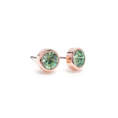 E533 Peridot 6mm Crystal Rose Gold Earrings