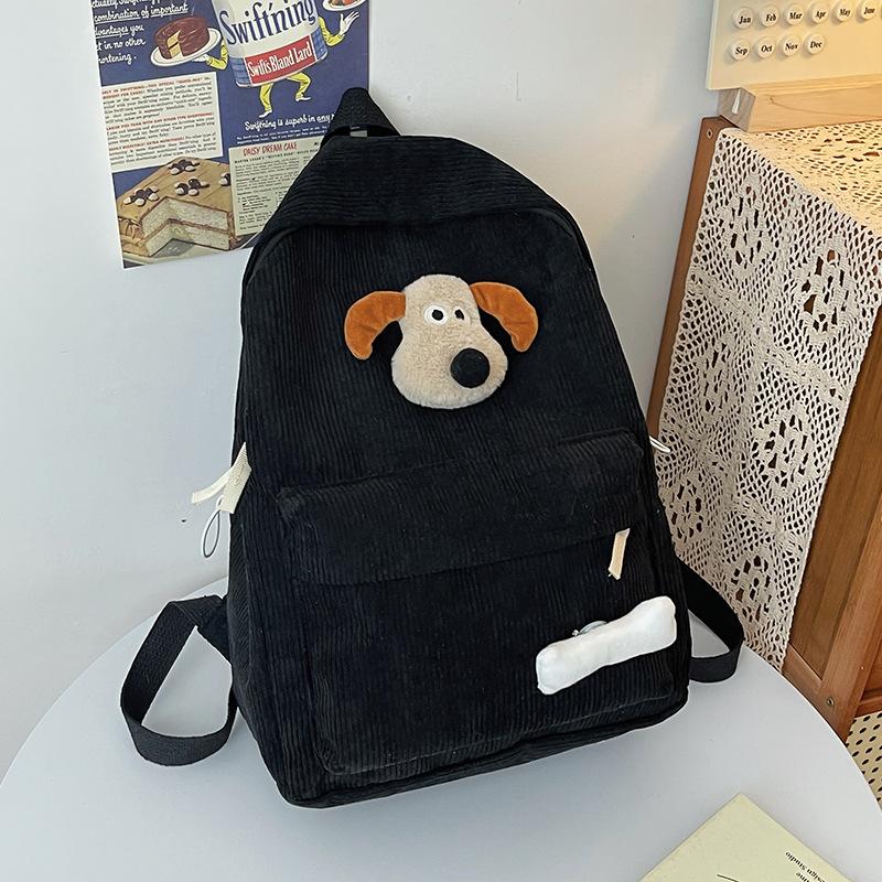 Wind Cute Puppy Schoolbag Female High School Student Corduroy Schoolbag Casual Campus Backpack College Student