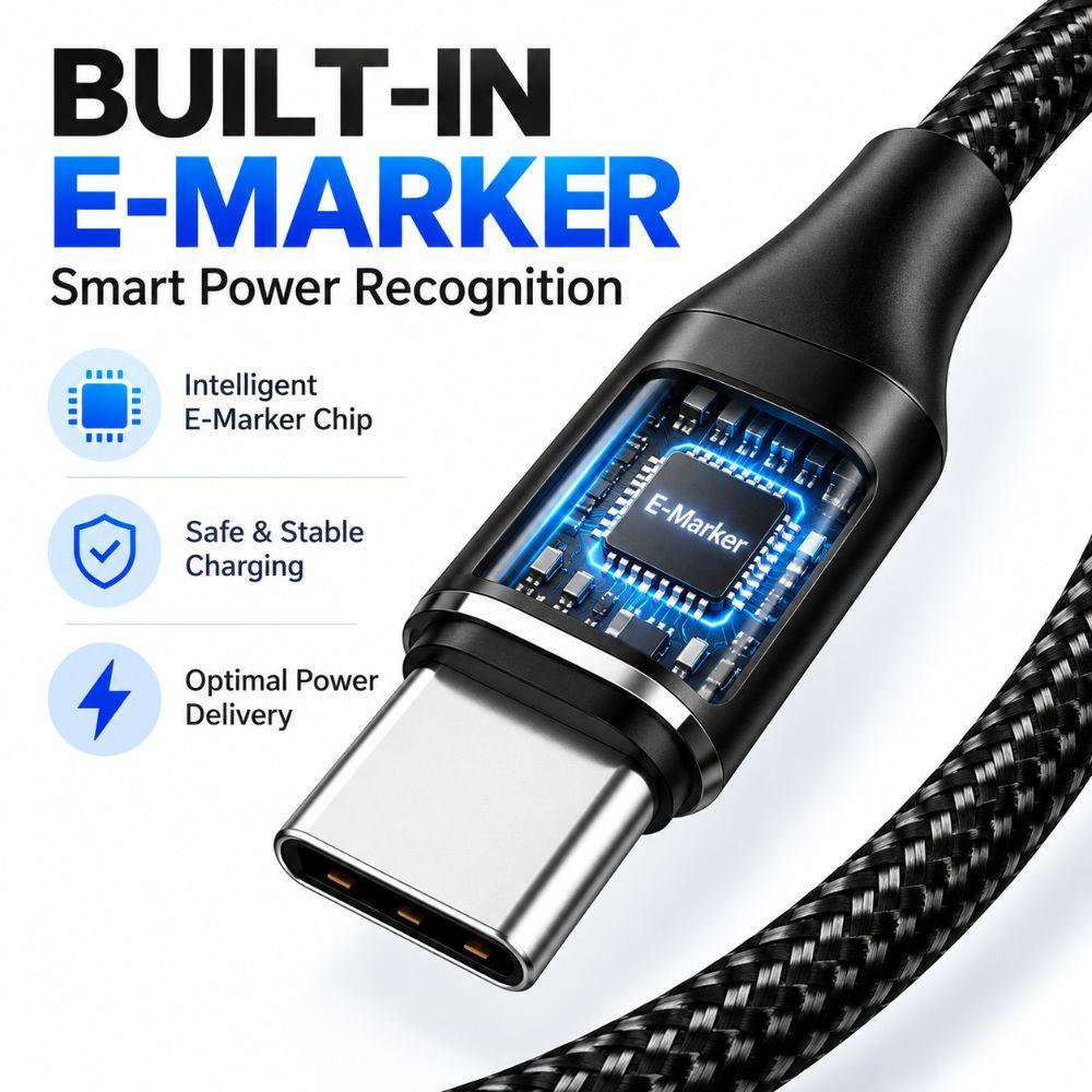 5A USB-C Charging Cable 100W PD USB-C Sync Cable Male to Male PD Fast Charge Lead  File Transfer