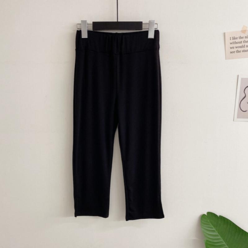 Honey J Women Stretch Soft Banding Slit 7 8 Pants 2colors
