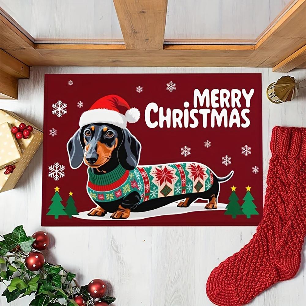 

1pc Christmas Dachshund Doormat - Merry , Holiday indoor and outdoor rear front door welcome mat winter door mat. 40x60cm