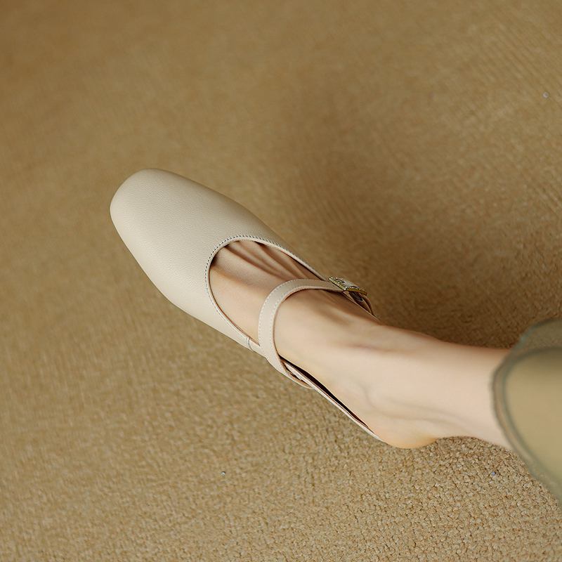 Krazing Pot, mulas de cuero de plena flor, punta cuadrada, tacones bajos, zapatillas exteriores de otoño, zapatos de verano, zapatos de tacón para mujer