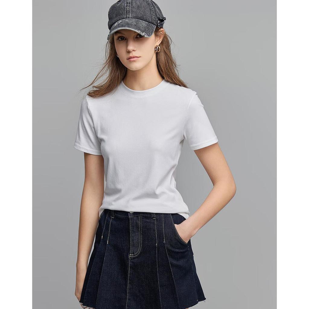 Dme [Simple Style Commuter T-Shirt] Summer Cloud-Like Soft Round Neck Short Sleeve Comfortable Slimming Concealing Women's T-Shirt