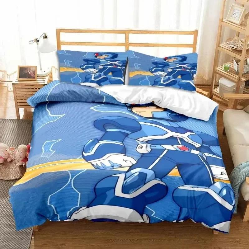 Rockman Megaman Game Cartoon Bedding Set Printed With Pillowcase Bed Duvet Cover Soft Queen King Size Bedclothes Home Boys Gift