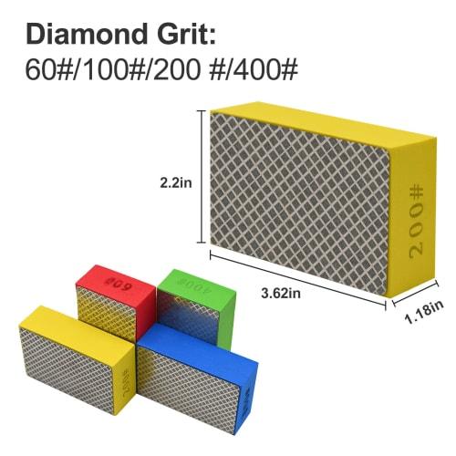 Egofix Diamond Hand Polishing Pads (4 Pieces) for Ceramic Tile and Glass Grinding, Sanding Blocks, 60#, 100#, 200#, and 400#