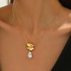 Women's Irregular Charm Necklace With Pearl Delicate Elegant Gold Color Baroque Pearl Charm Necklace Party Jewelry