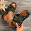 Women's Camo Green Wedged Platform Sandals with Rubber Soles Suitable for Outdoor and Beach Activities, Beach Shoes Women's Sandals