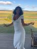 2026 European Spring/Summer Women's Solid Color Deep V-Neck Short Sleeve Long Dress