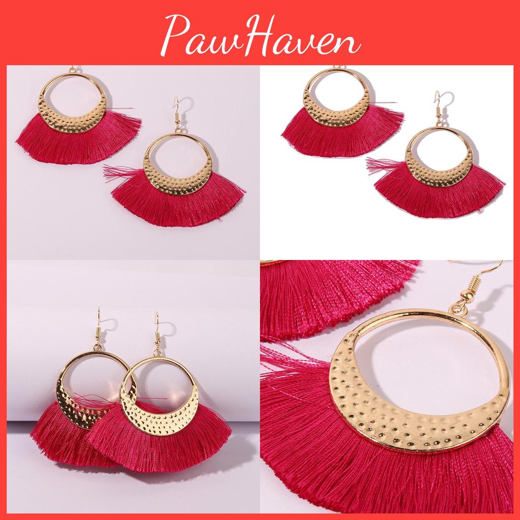 Artistic Ethnic Long Tassel Earrings Alloy Pendant Jewelry For Travel