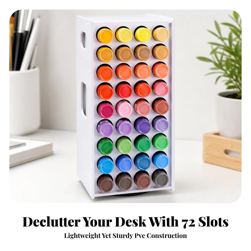 Paint Storage Rack with 72 Compartments Space-Saving for Desk, Artists