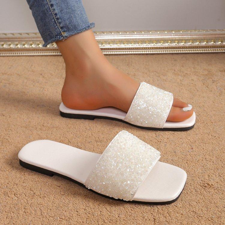 

Large size flat bottom sandals women s summer new square head casual wear one-word slippers 36 білий