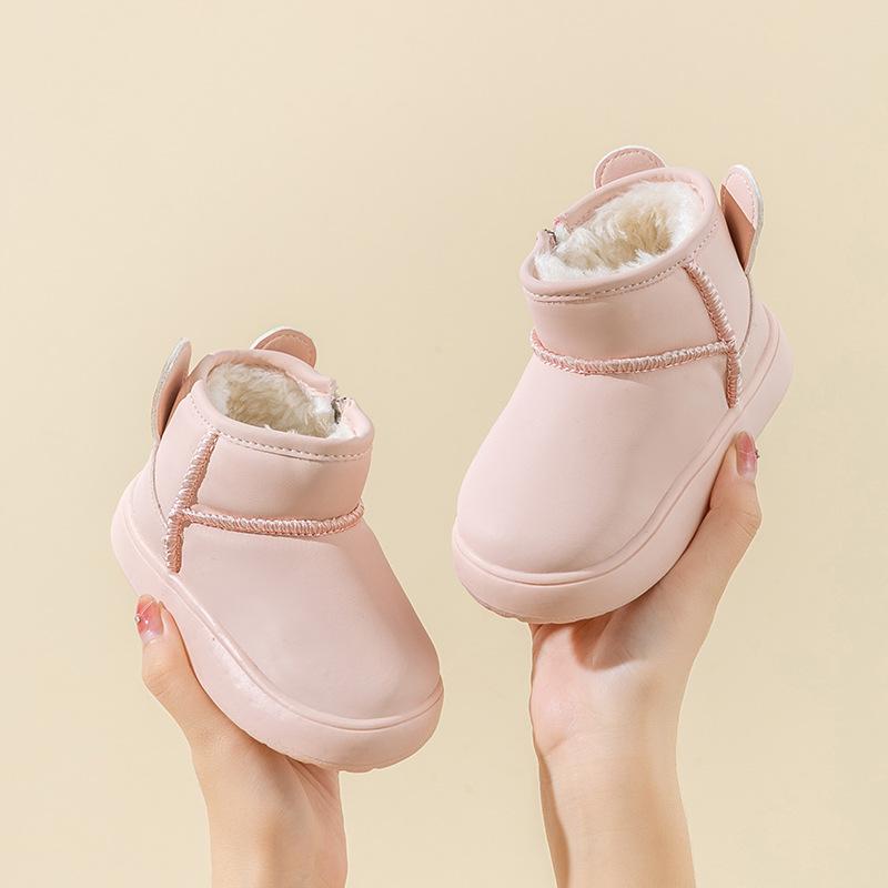 

Теплые хлопковые флисовые ботинки для мальчиков, детские высокие зимние сапоги, детские однотонные флисовые зимние ботинки 22 розовый