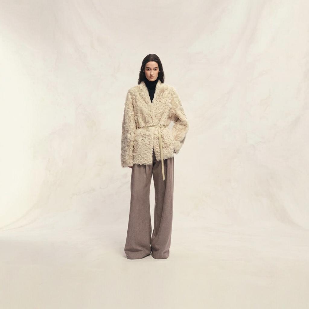 Imitation small lake sheep fur coat women's winter new loose lace-up wool coat environmentally friendly fur fashion coat
