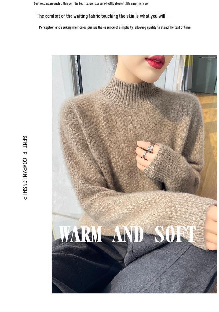 Women's High Neck Wool Sweater: Autumn/Winter Osmanthus Stitch, Thickened Loose Pullover Knitwear.