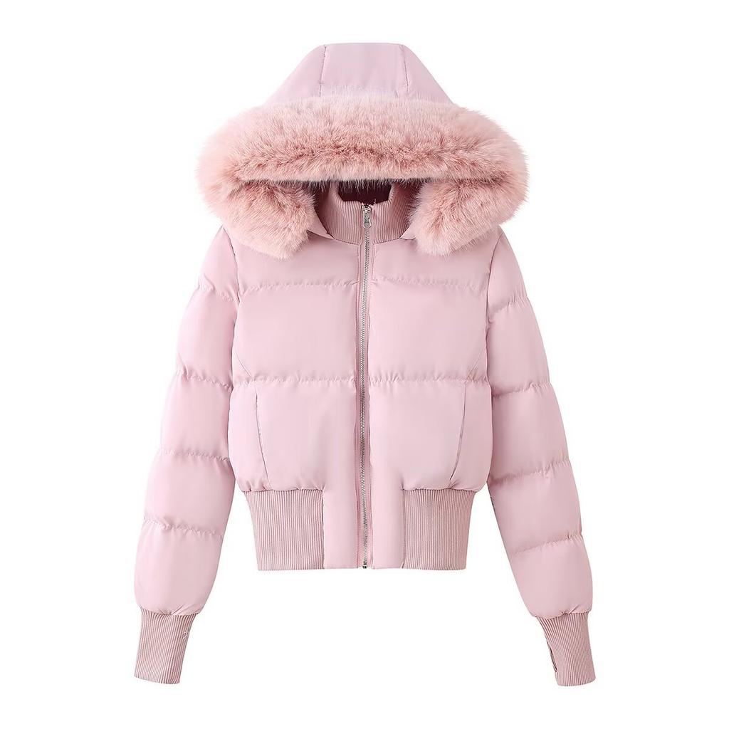 Winter New European and American Style Fashion Hooded Big Fur Collar Short Cotton Jacket