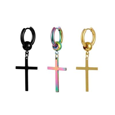 Pendientes de aro cruzados con cuentas coloridas, joyería para mujeres y hombres, accesorios de regalo, pendiente colgante de acero inoxidable Punk