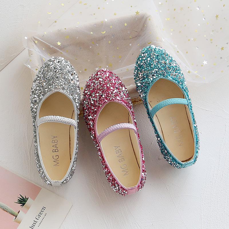 Sequined Princess Pointed-Toe Leather Shoes for Girls