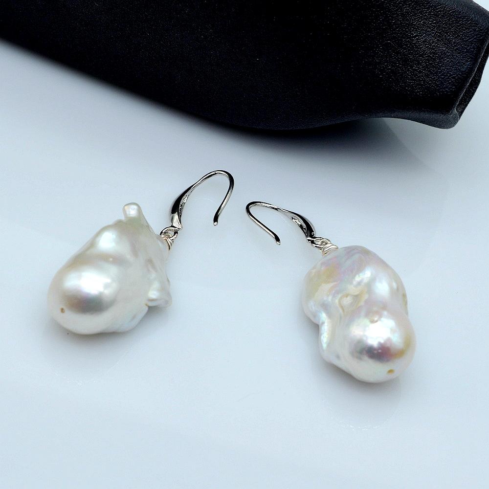 Orecchini da donna con pendente in perla bianca naturale grande, orecchini in argento con sfera di fiamma, orecchini pendenti con perla barocca grande, spedizione gratuita