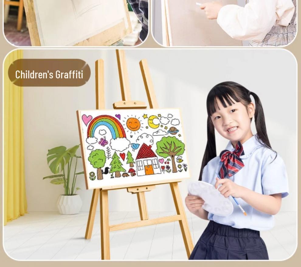 Wooden Tripod Floor Easel for Oil Painting - Foldable Art Student Stand