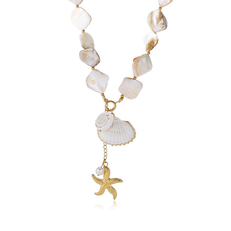 Summer Light Luxury Shell Necklace Starfish Pendant Vacation Wind Collarbone Chain Niche Design Sense European and American Jewelry Women