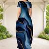 Women Plus Size Round Neck Short Sleeve Printed Loose Maxi Dress With Side Pockets